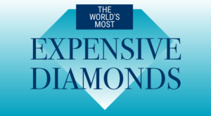 Rectangle shape with text The world's most expensive diamonds in a blue diamond background