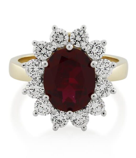 9CT Yellow Gold 1.20ct Diamond & Created Ruby Ladies Ring - Monty Adams