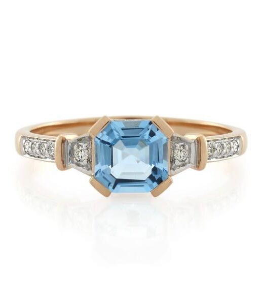 9CT Rose Gold Diamond & Blue Topaz Ladies Ring - Monty Adams