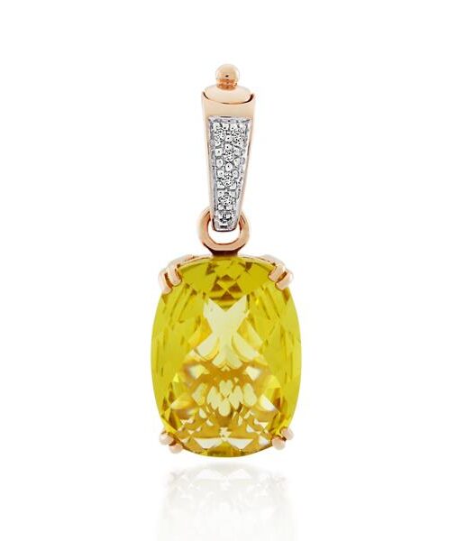 9CT Rose Gold Diamond & Lemon Quartz Pendant - Monty Adams