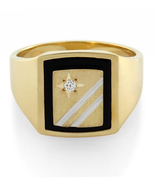 9CT Yellow Gold Diamond & Onyx Gents Ring - Monty Adams