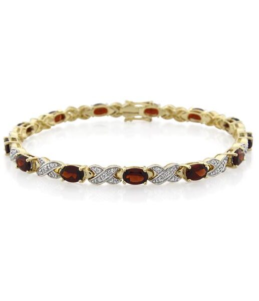 9CT Yellow Gold 0.35ct Diamond & Garnet Bracelet 19 cm. - Monty Adams
