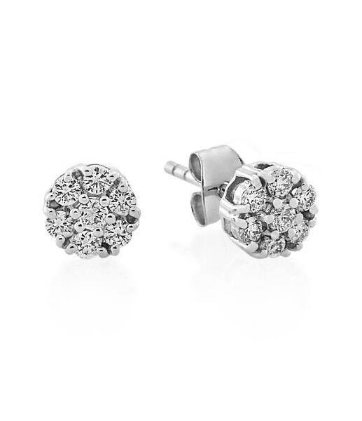 Melee diamonds stud earrings in a white gold plate