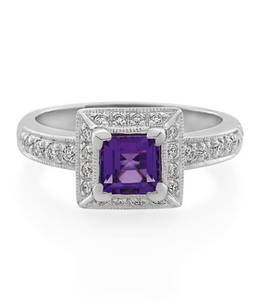 9CT White Gold 0.18ct Diamond & Amethyst Ladies Ring - Monty Adams