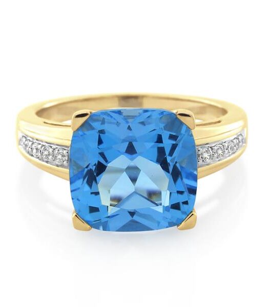 9CT Yellow Gold Diamond & Blue Topaz Ladies Ring - Monty Adams