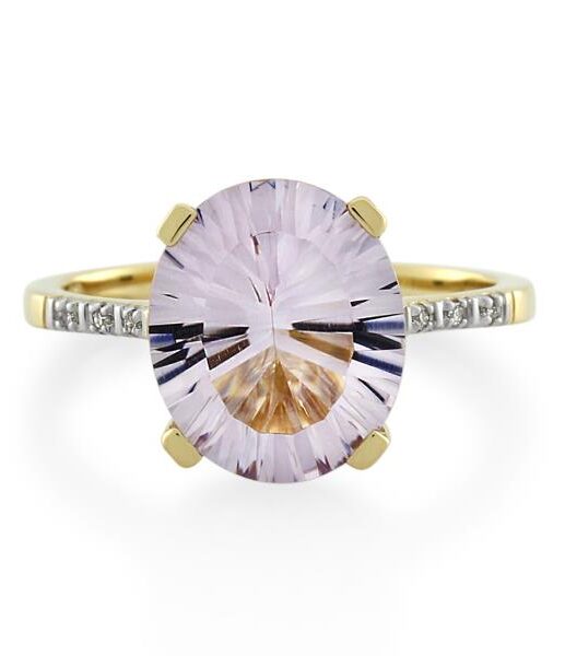 9CT Yellow Gold Diamond & Pink Amethyst Ladies Ring - Monty Adams