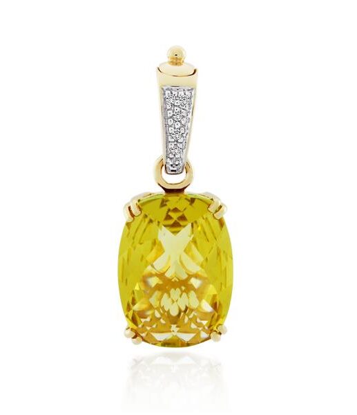 9CT Yellow Gold Diamond & Lemon Quartz Pendant - Monty Adams