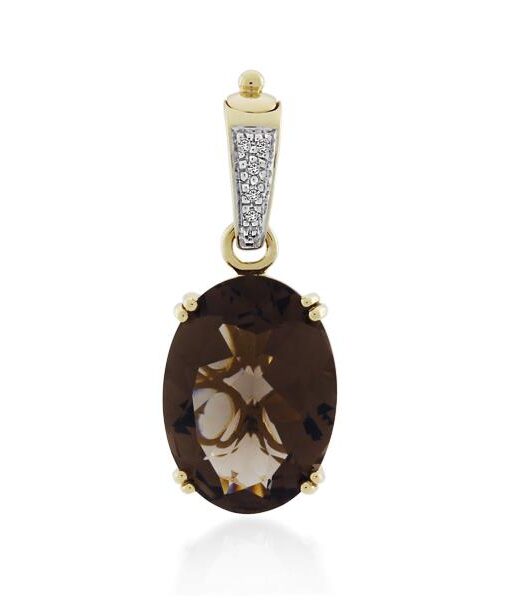 9CT Yellow Gold Diamond & Smoky Quartz Pendant - Monty Adams