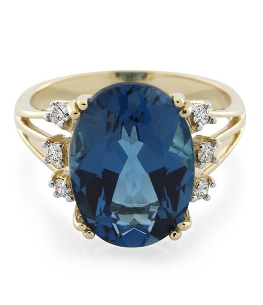 9CT Yellow Gold 0.15ct Diamond & London Blue Topaz Ladies Ring - Monty Adams