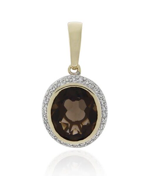 9CT Yellow Gold 0.15ct Diamond & Smoky Quartz Pendant - Monty Adams