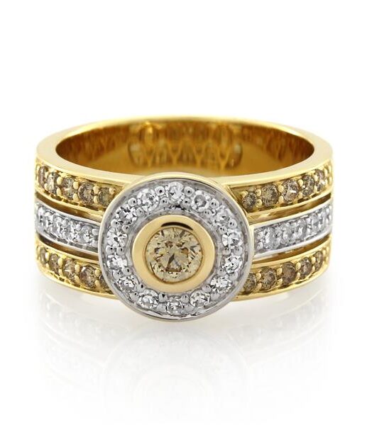 9CT Yellow Gold 0.75ct Chocolate Diamond & Cognac Diamond & Diamond Ladies Ring - Monty Adams