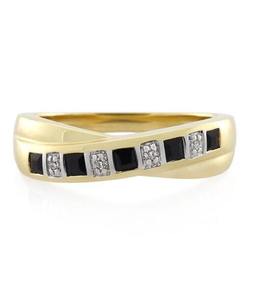 9CT Yellow Gold Diamond & Dark Sapphire Ladies Ring - Monty Adams