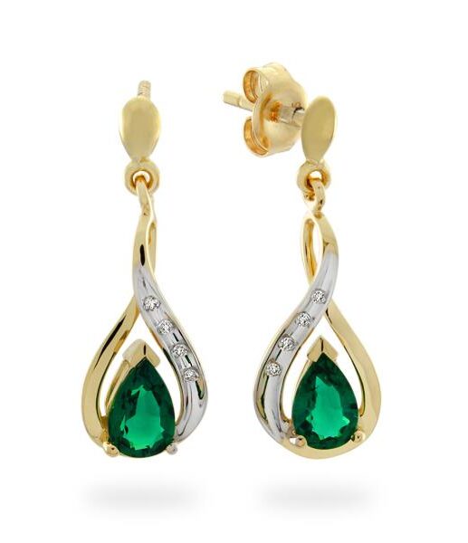 9CT Yellow Gold Diamond & Created Emerald Earrings - Monty Adams