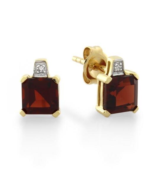 Yellow gold plated diamond and garnet earrings