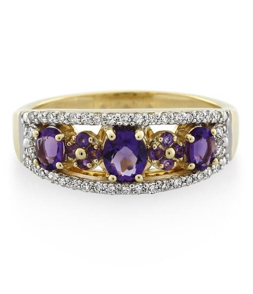9CT Yellow Gold 0.25ct Diamond & Amethyst Ladies Ring - Monty Adams