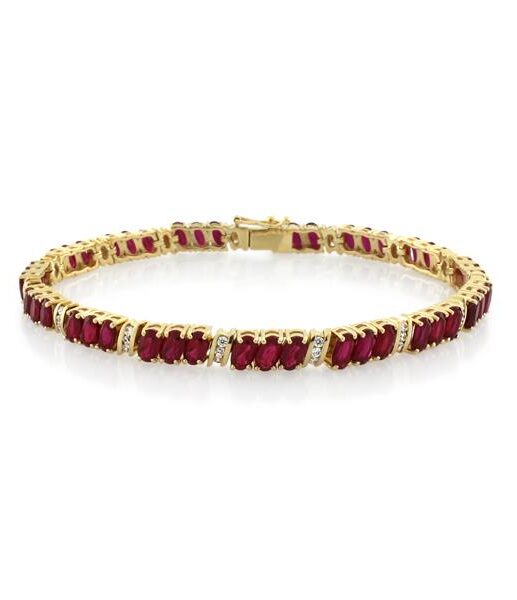 9CT Yellow Gold Created Ruby & White Cubic Zirconia Bracelet 19 cm - Monty Adams