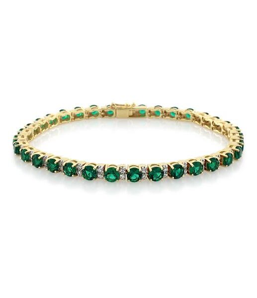 9CT Yellow Gold Created Emerald & White Cubic Zirconia Bracelet 19.5 cm - Monty Adams