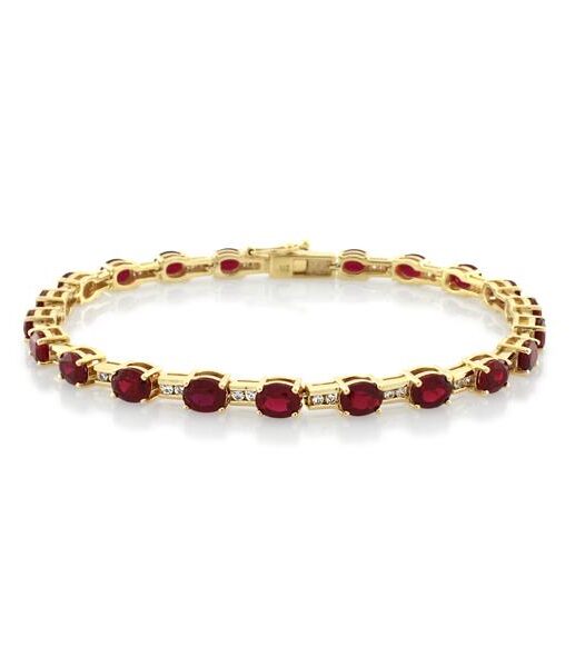 Yellow gold white cubic zirconia and ruby bracelet