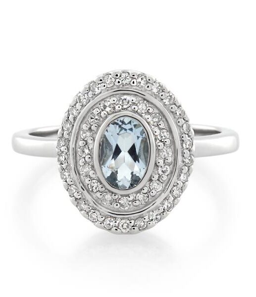 9CT White Gold 0.21ct Diamond & Aquamarine Ladies Ring - Monty Adams