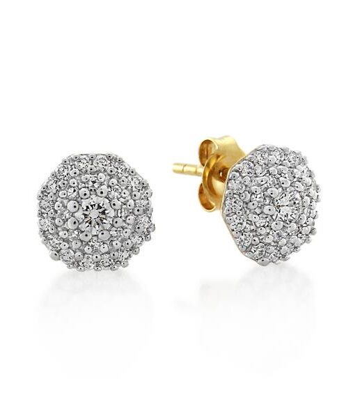 A pair of yellow gold melee diamond earrings
