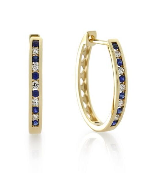 9CT Yellow Gold 0.15ct Diamond & Sapphire Earrings 18.0 mm. long x 13.7 mm. wide - Monty Adams