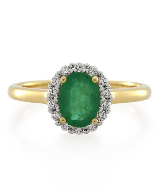 18CT Yellow Gold 0.17ct Diamond & Emerald Ladies Ring - Monty Adams