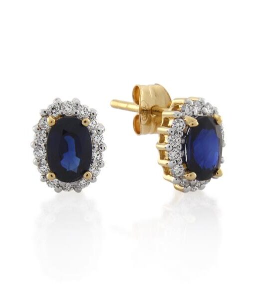 18CT Yellow Gold 0.28ct Diamond & Sapphire Earrings - Monty Adams