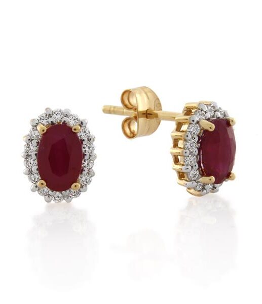 18CT Yellow Gold 0.28ct Diamond & Ruby Earrings - Monty Adams