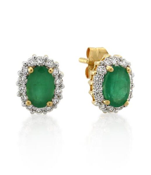 18CT Yellow Gold 0.28ct Diamond & Emerald Earrings - Monty Adams