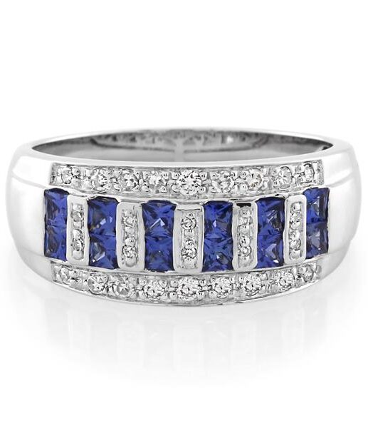 9CT White Gold 0.20ct Diamond & Ceylon Sapphire Ladies Ring - Monty Adams