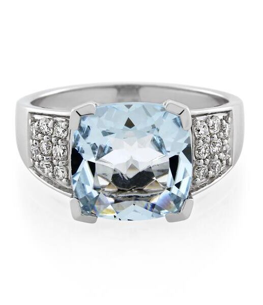 14CT White Gold 0.32ct Diamond & Aquamarine Ladies Ring - Monty Adams