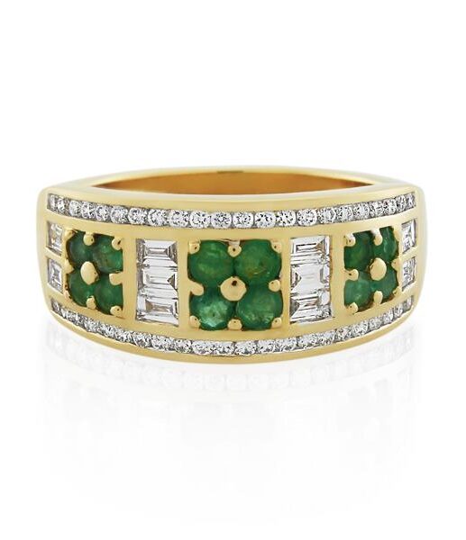 18CT Yellow Gold 0.58ct Diamond & Emerald Ladies Ring - Monty Adams