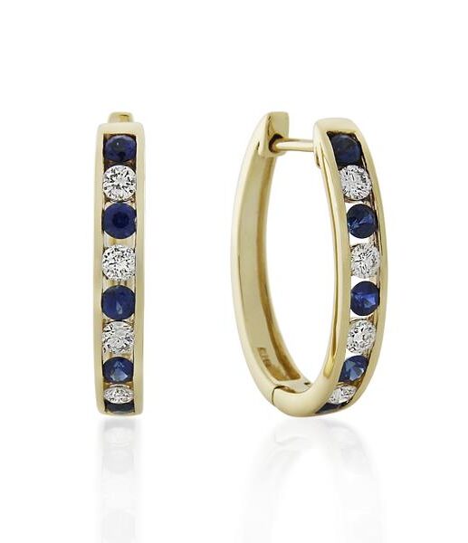 9CT Yellow Gold 0.48ct Diamond & Sapphire Earrings Width 4.0mm/Long 18.0mm - Monty Adams