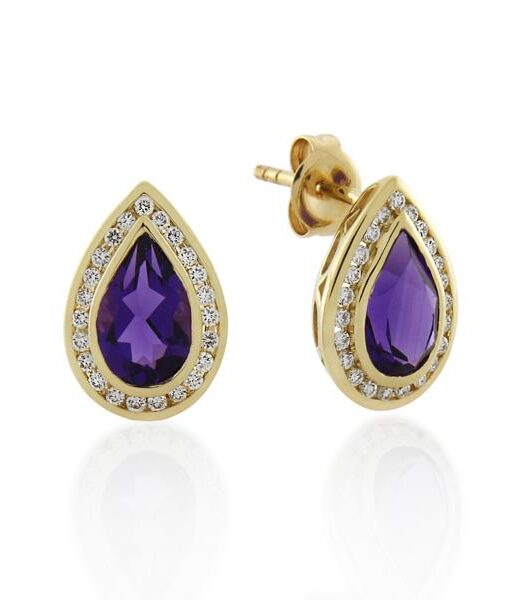 9CT Yellow Gold 0.23ct Diamond & Amethyst Earrings - Monty Adams