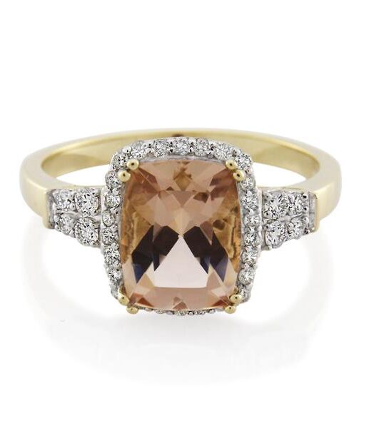 9CT Yellow Gold 0.25ct Diamond & Morganite Ladies Ring - Monty Adams