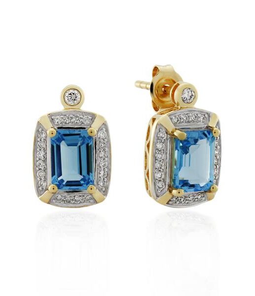 9CT Yellow Gold 0.25ct Diamond & Blue Topaz Earrings - Monty Adams