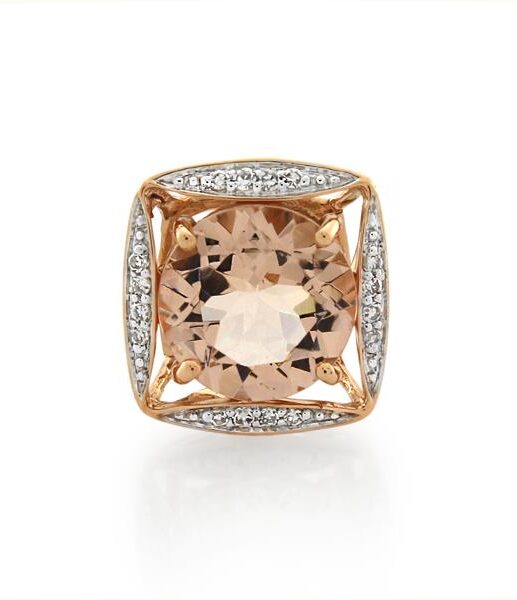 9CT Rose Gold Diamond & Morganite Pendant - Monty Adams