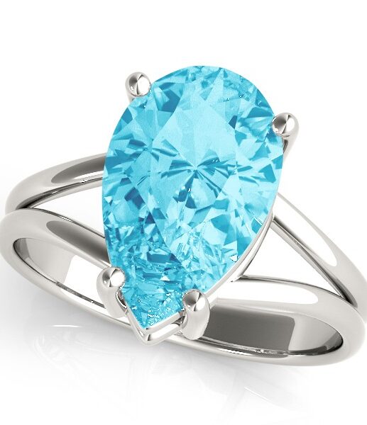 White gold pear-shaped zircon ring in a split shank setting