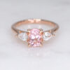 Custom Engagement Ring With Rose Gold Band, Oval Morganite & Pear Diamond Trilogy