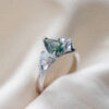Custom Engagement Ring with Pear Cut Parti Teal Sapphire & Pear Cut Diamond Trilogy