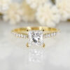 Custom Engagement Ring with Yellow Gold Band & Princess Cut Lab Grown Diamond with Round Cut Diamond Shoulder Stones