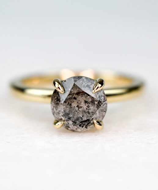 Custom Engagement Ring with Yellow Gold Band & Round Cut Salt & Pepper Diamond Engagement Ring
